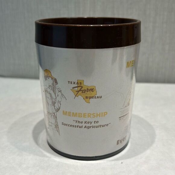 Vtg Texas Farm Bureau Coffee Mug Brown Plastic Membership Agriculture Farm USA - Picture 2 of 7